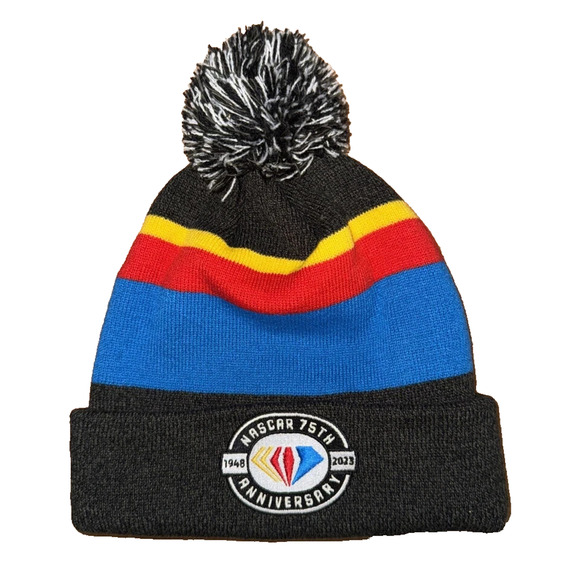 Nascar Beanie Hat 75Th Anniversary 1948 2023 Pom Pom Knit Multi Color New - Picture 1 of 2